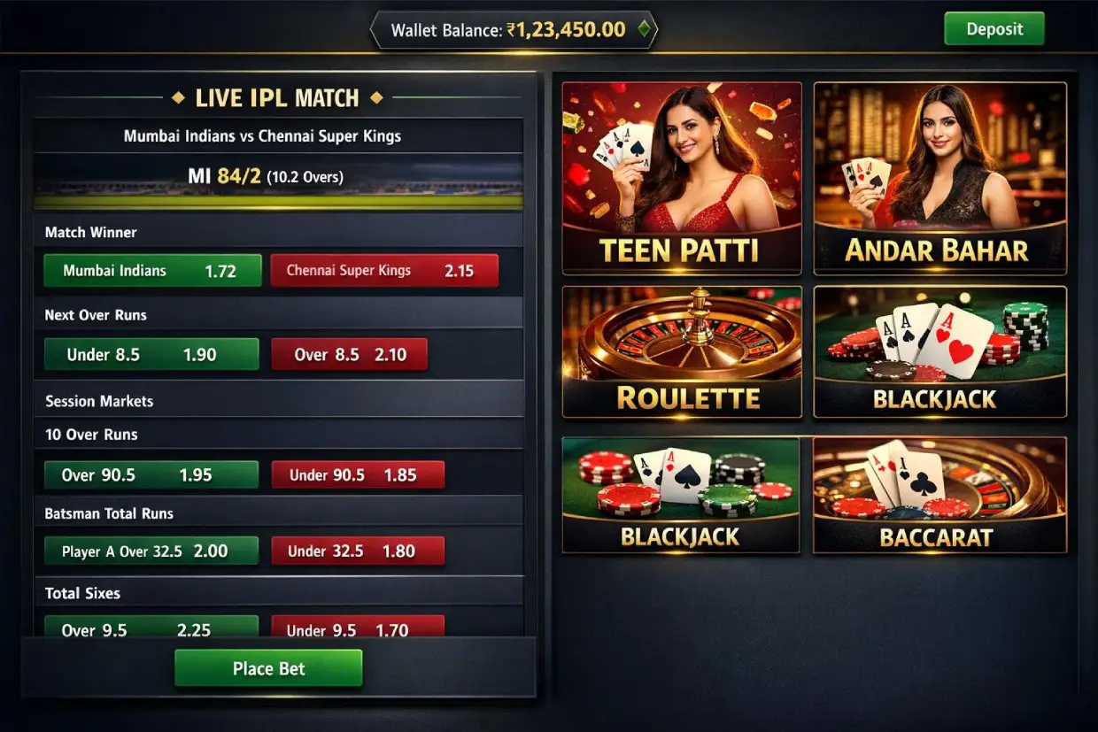 Lotus365 ID dashboard — sports, live cricket and casino on a single Lotus365apk.club account