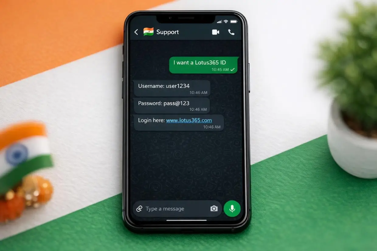 Lotus365 ID activation flow on Lotus365apk.club — WhatsApp registration to first bet in minutes